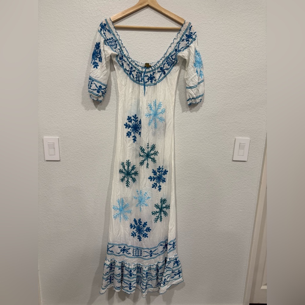 Poupette St Barth off the shoulder maxi embroidered dress - small
